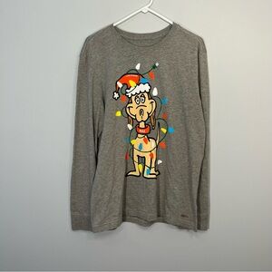 Life Is Good Shirt Mens Medium Gray Holiday Dr Seuss Dog Long Sleeve Crusher Tee